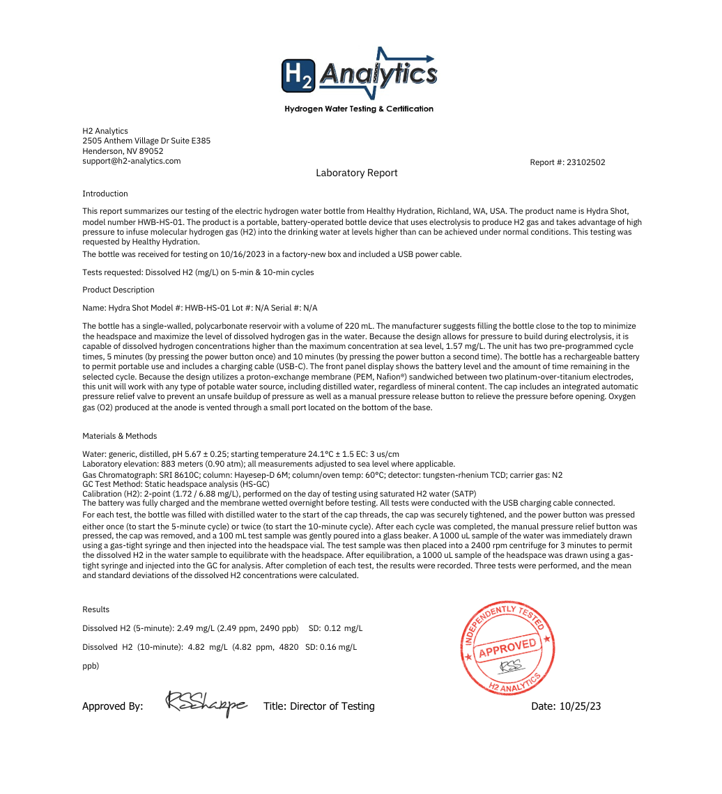 Hydra-Shot Hydrogen Bottle